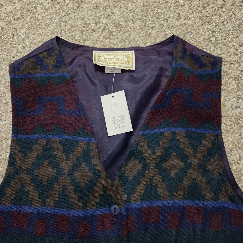 Women’s Vintage Aztec Vest Southwestern Multicolor Size Small Bonjour Hills USA‎